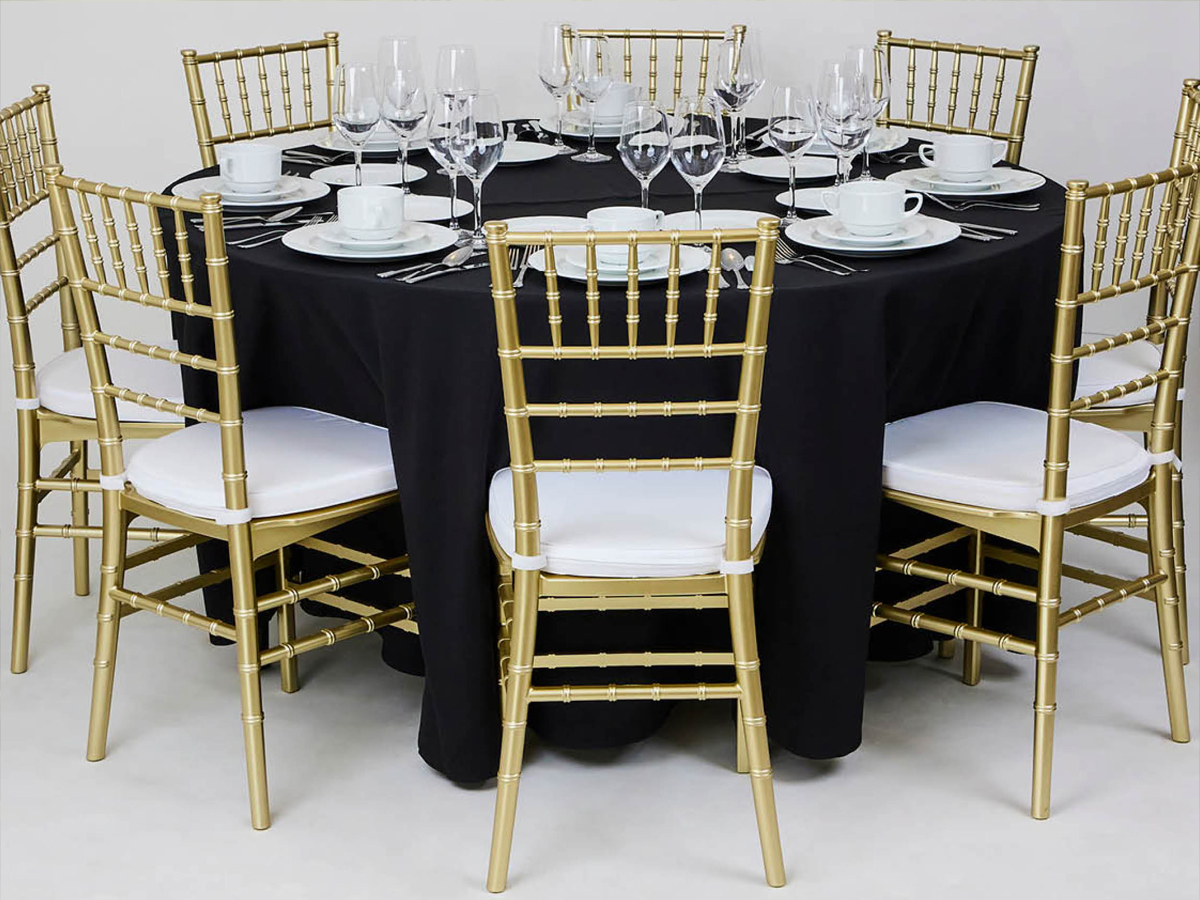 RUNDTISCH 150CM/CHAMPAGNERFARBEN CHIAVARI STUHL/SCHWARZ RUNDTISCHDECKE/GEDECK